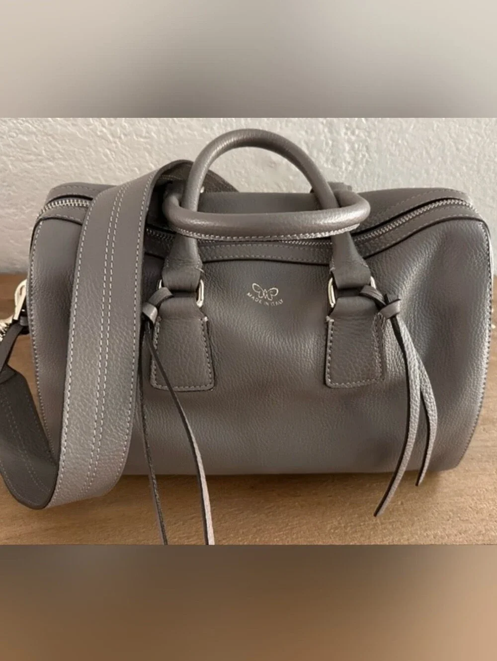 Johnny Was Taupe Gray Leather Tote Handbag Shoulder Bag